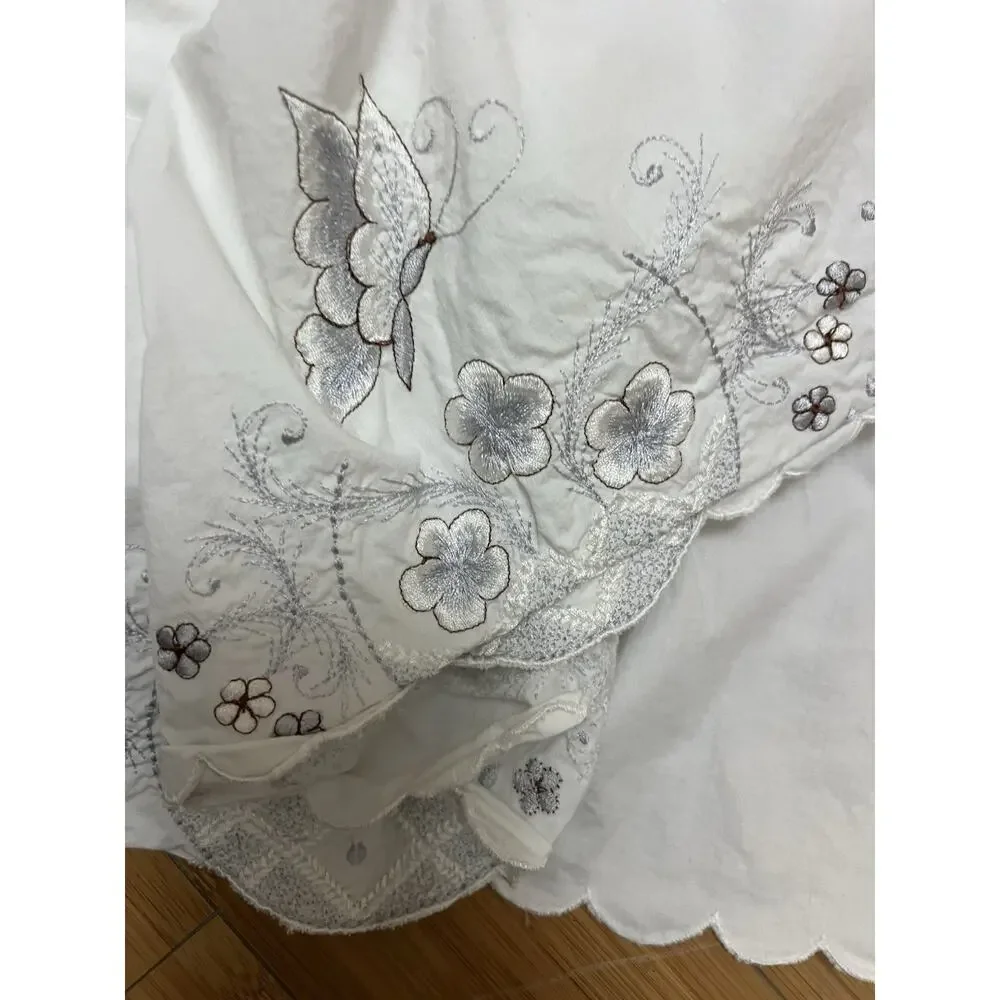 3PC Vintage JC Penney Full Sheet Set Floral Embroidered Butterfly Flower Cottage